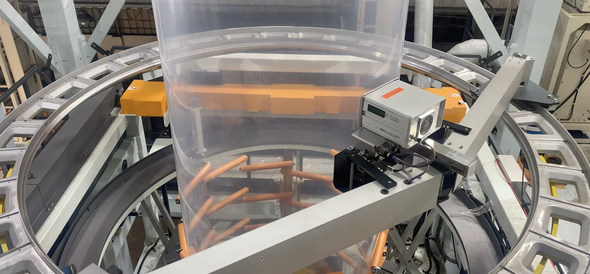 K-500 Rotomat KT-3G capacitive thickness gauge on a blown film line